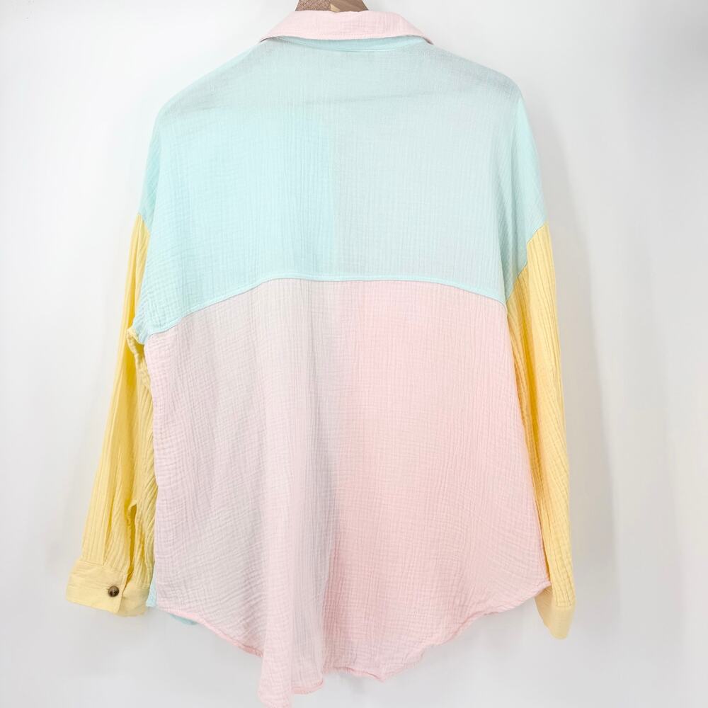 Simply Southern Pastel Colorblock Button Down Shirt 100% Cotton Size M/L Preppy - Picture 8 of 13
